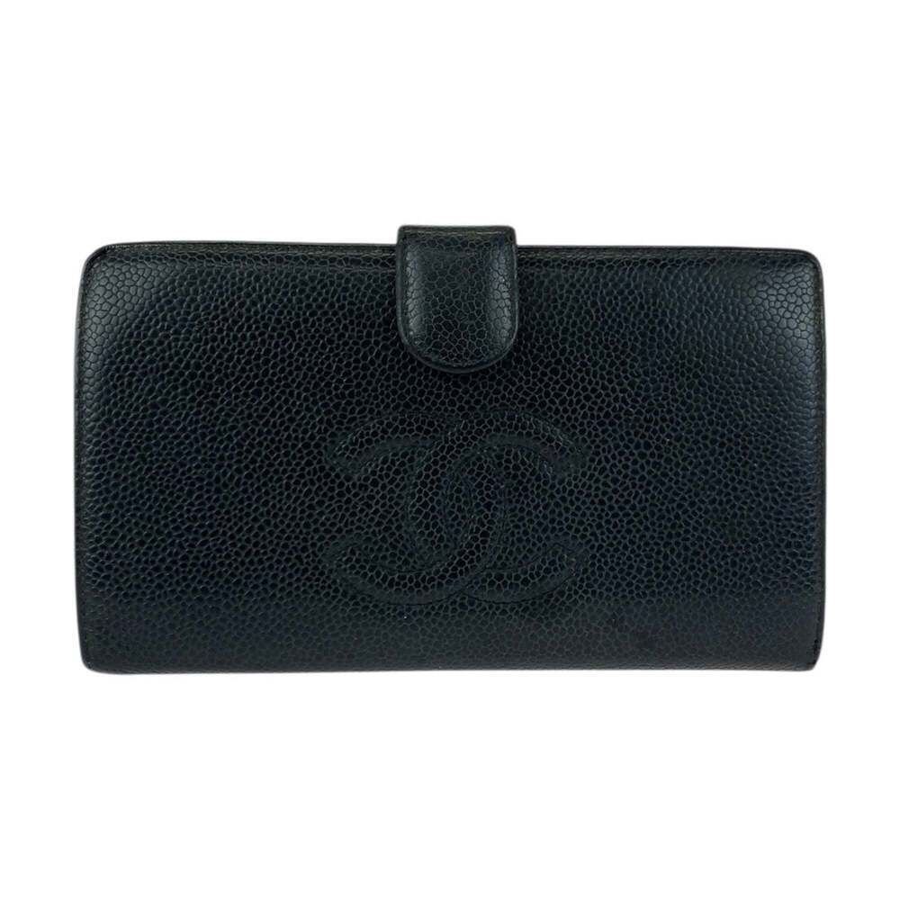 CHANEL Vintage Black Leather Logo Wallet